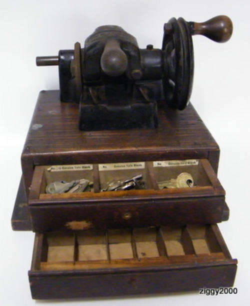 C1907 - Antique Cast Iron and Wood - Key Cutting/Grinding Machine - Wow - RARELY SEEN!!!