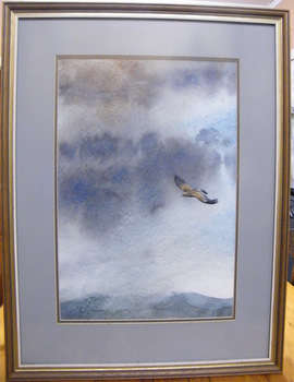 CB Cunningham - Large Original W/C Painting of an Eagle soaring in the sky - Beautifully Framed!