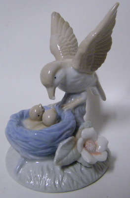 Heritage Porcelain - "Feathered Friends" - Figure of a Bird feeding her babies in the nest