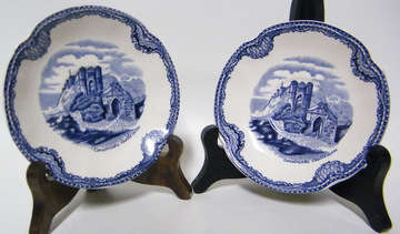 2 Johnson Brothers Blue and White (Old Britain Castles) Saucers - Pretty!