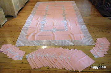 Handmade Cotton Table cloth with 12 larger and 12 smaller napkins - Exquisite pullwork lace!
