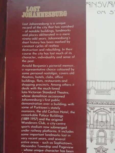 LOST JOHANNESBURG - Arnold Benjamin *Foreword by Spike Milligan