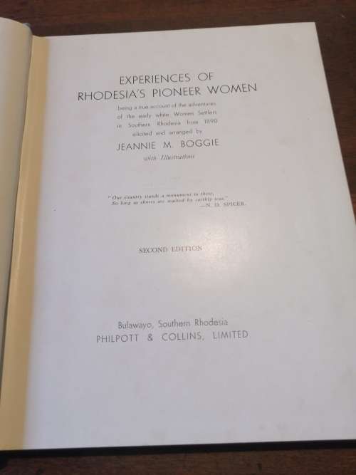 EXPERIENCES OF RHODESIA`S PIONEER WOMEN - Jeannie M Boggie *signed