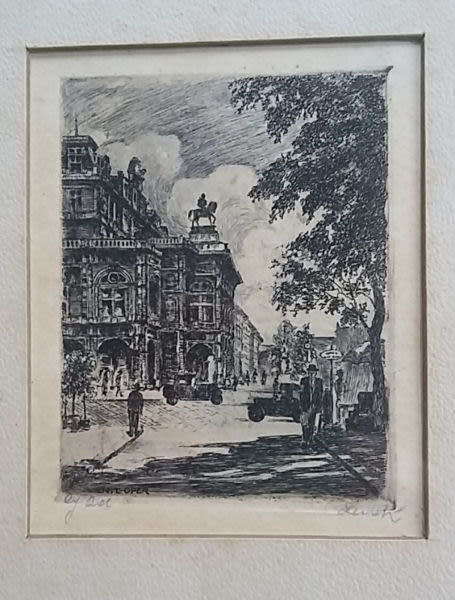 MID-YEAR SALE!!!  ORIGINAL SIGNED HANS LEISCH ETCHING OF AUSTRIAN OPERA IN WIEN