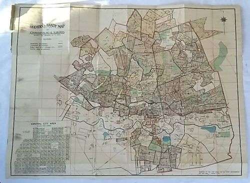 1950's APARTHEID ERA MAP OF JOHANNESBURG AND SURROUNDS DEPICTING SOPHIATOWN ETC.