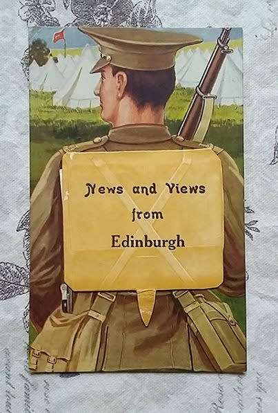 WW1 Novelty Fold-Out Frame Post Card - 'News and Views from Edinburgh'