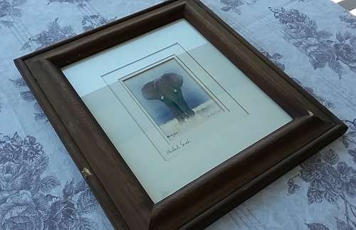 Malachi Smith (NOT LIMITED EDITION) Framed Print of Elephant with ORIGINAL Pencil Signature