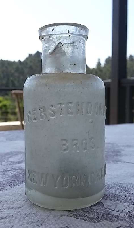 1890's Gerstendorfer Bros New York Chicago Embossed 'Japanese Gold Paint' Glass Bottle