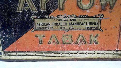 Vintage English/ Afrikaans Golden Arrow Tobacco Tin with embossed Golden Arrow Racing Car Icon