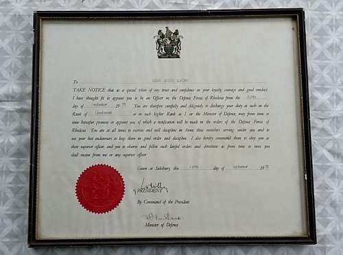 1978 Dated Rhodesian Army Certificate of Promotion
