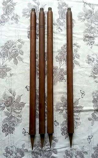 Set of Vintage Wooden Metal Spiked Cricket Wickets - No Bails