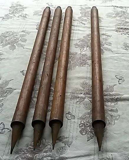 Set of Vintage Wooden Metal Spiked Cricket Wickets - No Bails