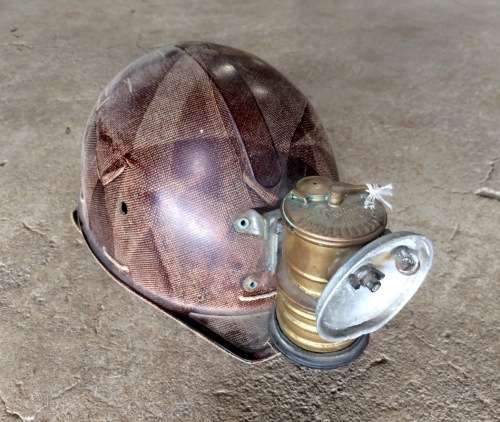Vintage Texolex Mining Helmet in Good Condition with Premier Brass Headlamp