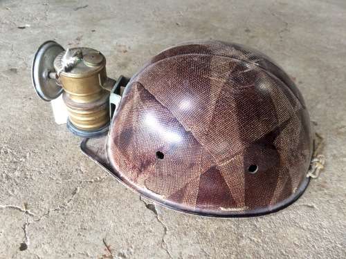 Vintage Texolex Mining Helmet in Good Condition with Premier Brass Headlamp