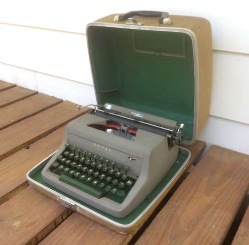 Original Olive Green Royal Senior Companion Portable Typewriter sold WITH RIBBONS!