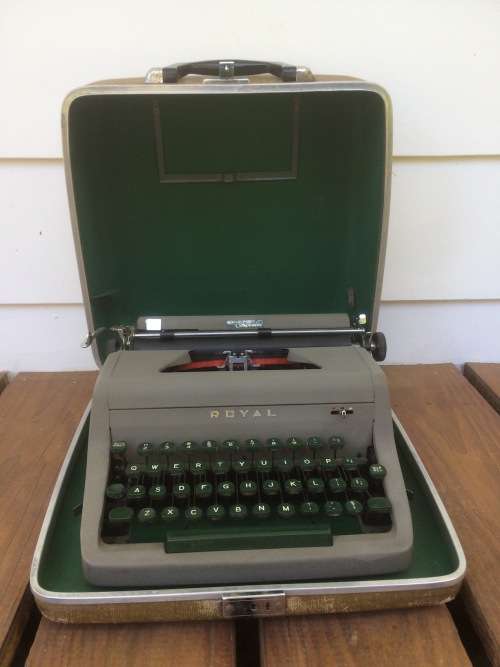 Original Olive Green Royal Senior Companion Portable Typewriter sold WITH RIBBONS!