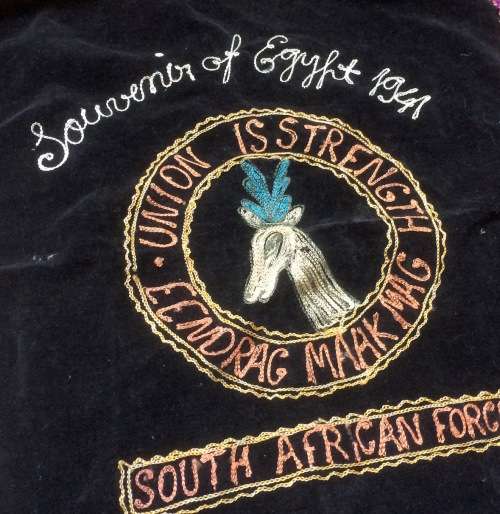 ORIGINAL WW2 EMBROIDERED UNION IS STRENGTH SOUTH AFRICAN ARMED FORCES SOUVENIR (SADF)