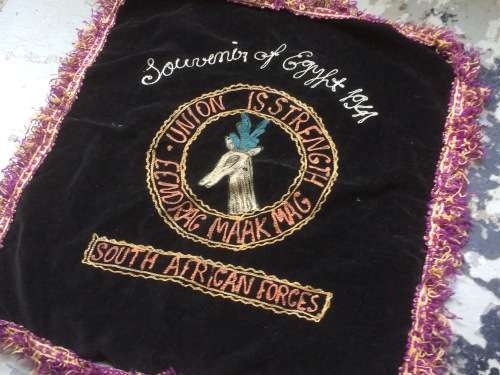 ORIGINAL WW2 EMBROIDERED UNION IS STRENGTH SOUTH AFRICAN ARMED FORCES SOUVENIR (SADF)