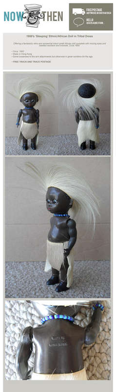 1950's SLEEPING ETHNIC / AFRICAN DOLL IN TRIBAL DRESS NOW AND THEN