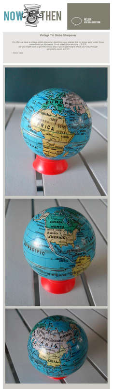 VINTAGE TIN GLOBE PENCIL SHARPENER REPLOGLE WORLD READERS DIGEST ATLAS MAP