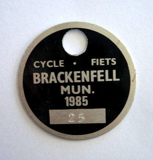 VINTAGE 1985 BRAKENFELL MUNICIPALITY BICYCLE LICENSE DISC NUMBER 25