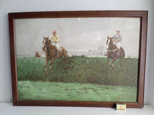 *1/2 PRICE* VINTAGE HAND-COLOURED "CASTLE BEERS" ADVERTISING POSTER CIRCA.1920 -(HORSES-SHOWJUMPING)