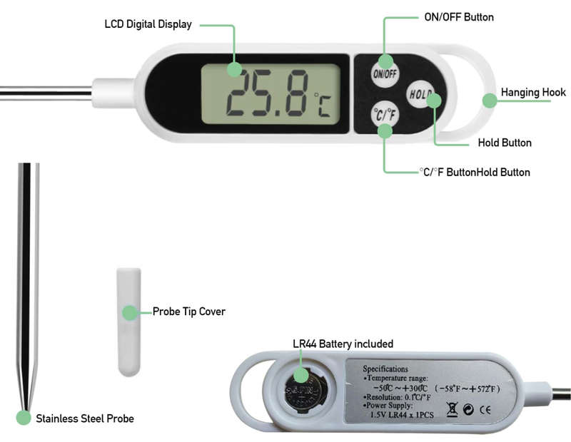 Digital Cooking Thermometer  INSTANT RESULTS | Stainless Steel