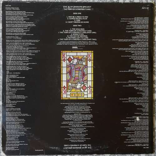THE ALAN PARSONS PROJECT - TURN OF A FRIENDLY CARD Vinyl, LP, Album Country: South Africa 1980