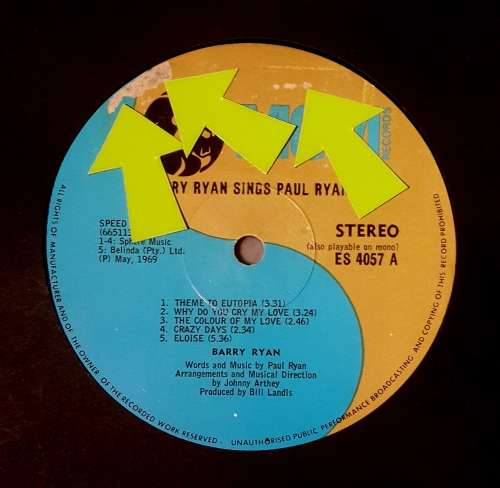 BARRY RYAN - BARRY RYAN SINGS PAUL RYAN Vinyl, LP,Album, G/fold Country: South Africa Released: 1969