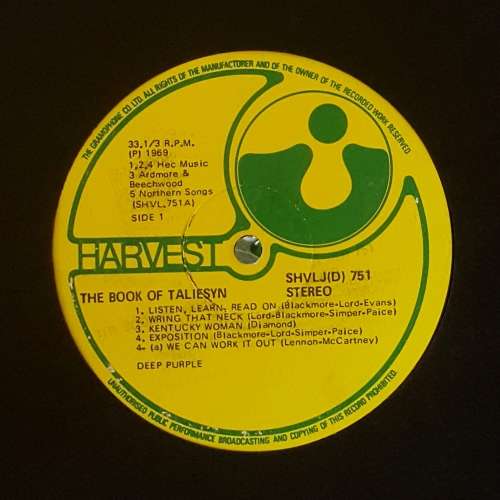 DEEP PURPLE - THE BOOK OF TALIESYN Vinyl, LP, Album Country: South Africa Released: 1969 Genre: Rock