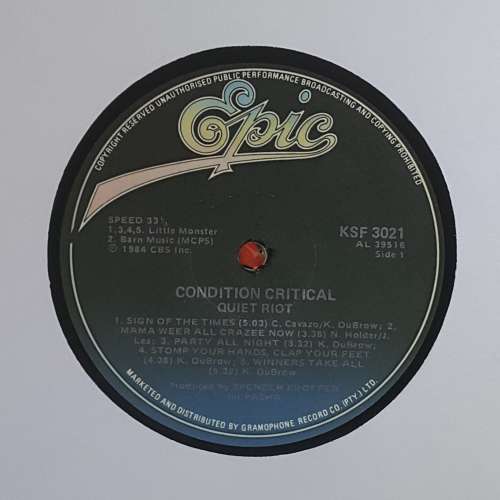 QUIET RIOT - CONDITION CRITICAL Vinyl, LP, Album Country: South Africa Released: 1984