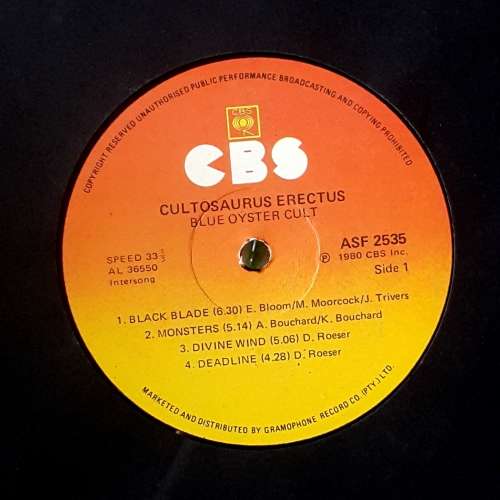 BLUE ÖYSTER CULT - CULTÖSAURUS ERECTUS Vinyl, LP, Album Country: South Africa Released: 1980