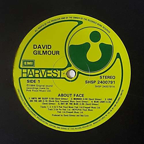 DAVID GILMOUR - ABOUT FACE Vinyl, LP, Album Country: South Africa Released: 1984