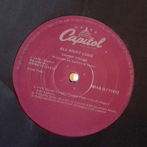 SAMMY HAGAR - ALL NIGHT LONG Vinyl, LP, Album, Country: South Africa Released: 1978