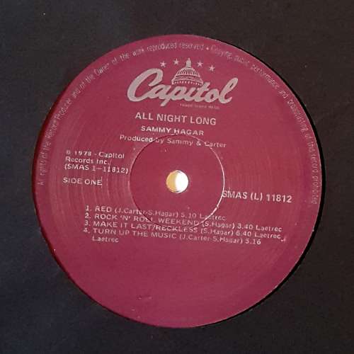 SAMMY HAGAR - ALL NIGHT LONG Vinyl, LP, Album, Country: South Africa Released: 1978