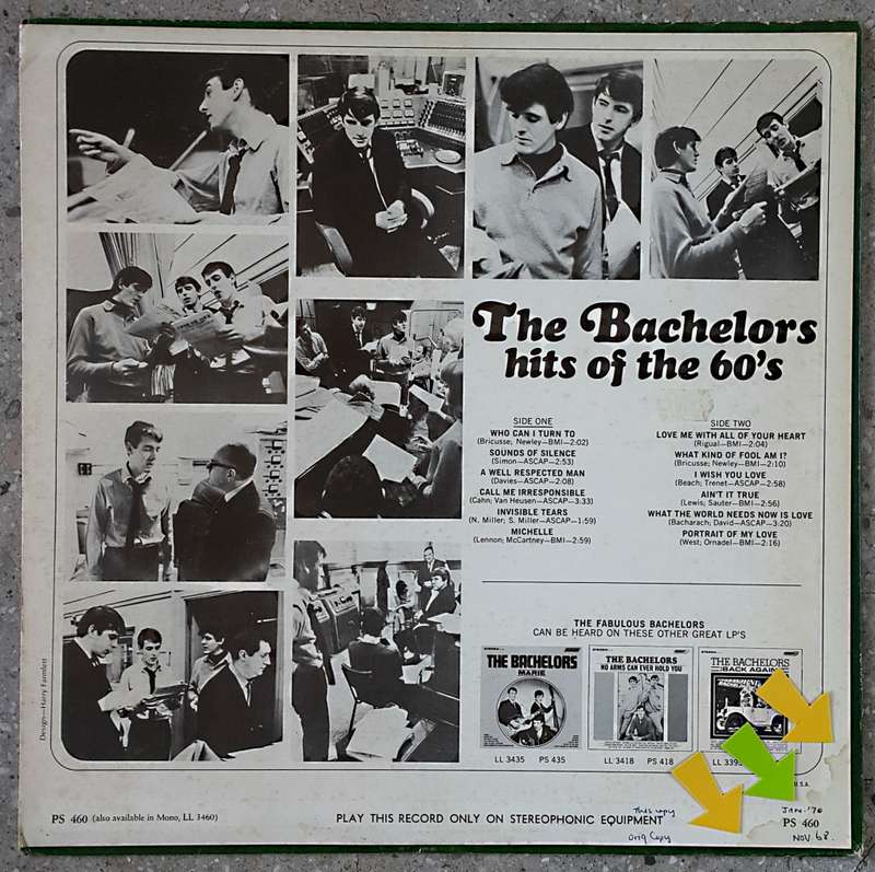 THE BACHELORS - HITS OF THE 60`S Vinyl, LP Country: US
