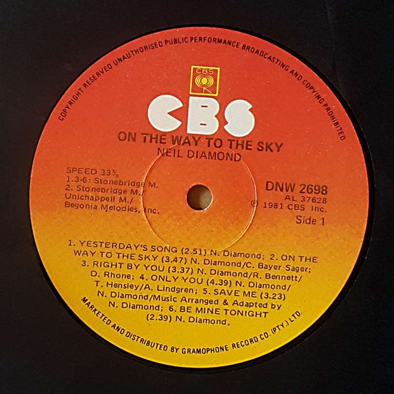 NEIL DIAMOND - ON THE WAY TO THE SKY Vinyl, LP, Album Country: South Africa Released: 1981