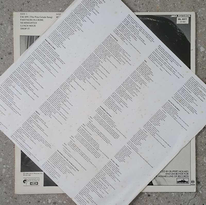 RUPERT HOLMES -PARTNERS IN CRIME Vinyl, LP, Album Country: South Africa Released: 1985