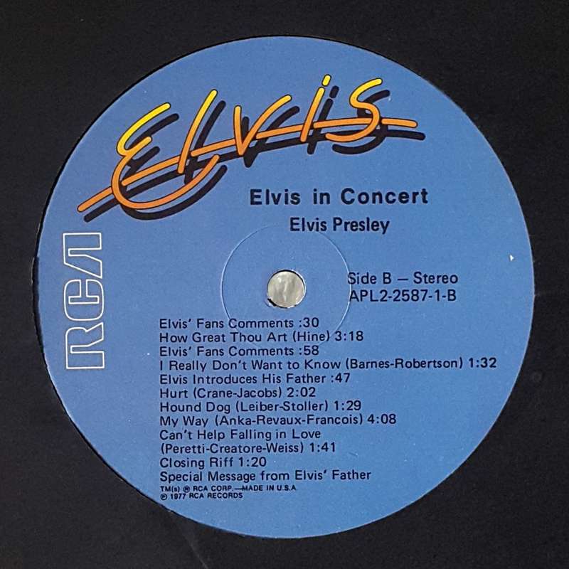 ELVIS PRESLEY - ELVIS IN CONCERT 2 × Vinyl, LP, Album, Indianapolis Country: US Released: Oct 1977