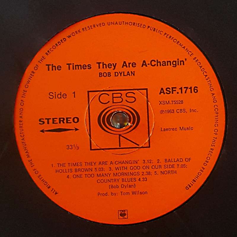 BOB DYLAN - THE TIMES THEY ARE A-CHANGIN`  Vinyl, LP, Album, Stereo Country: South Africa 1972