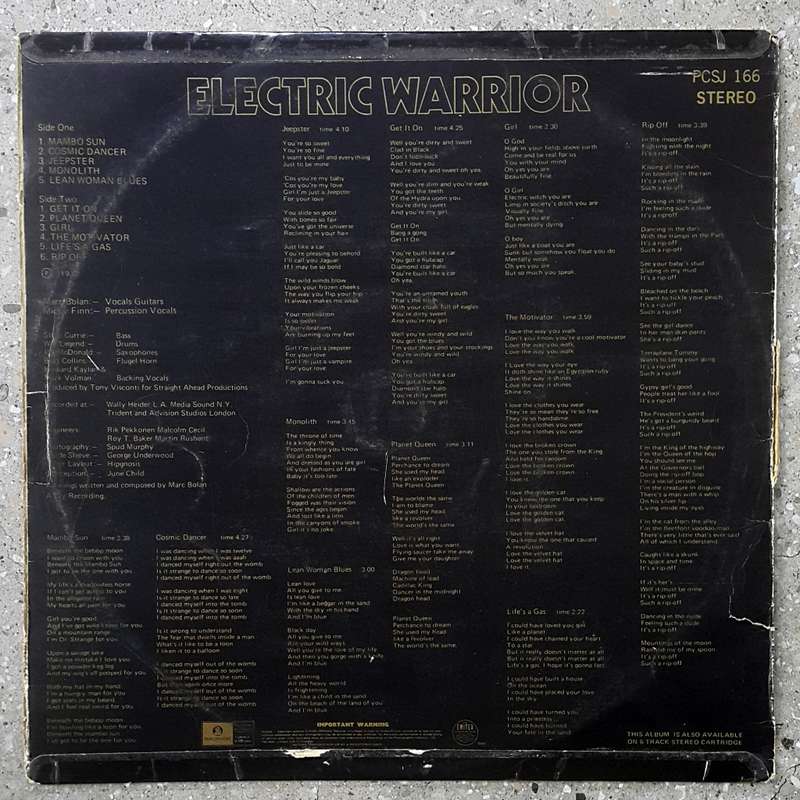 T.REX - ELECTRIC WARRIOR Vinyl, LP, Album Country: South Africa Released: 1971