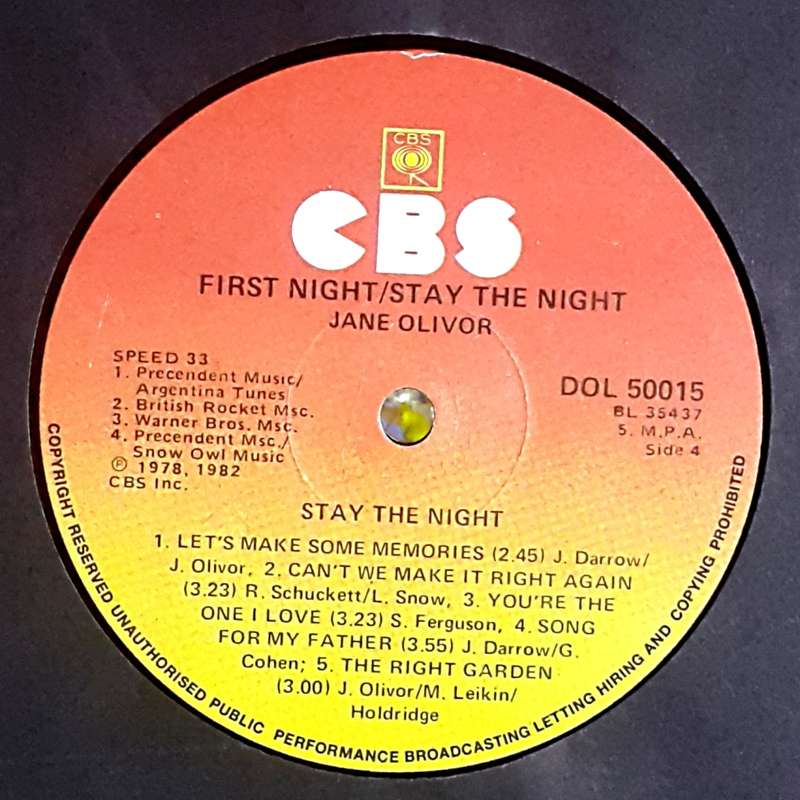 JANE OLIVOR - FIRST NIGHT/STAY THE NIGHT 2 × Vinyl, LP, Album, Comp., Gatefold, South Africa 1982
