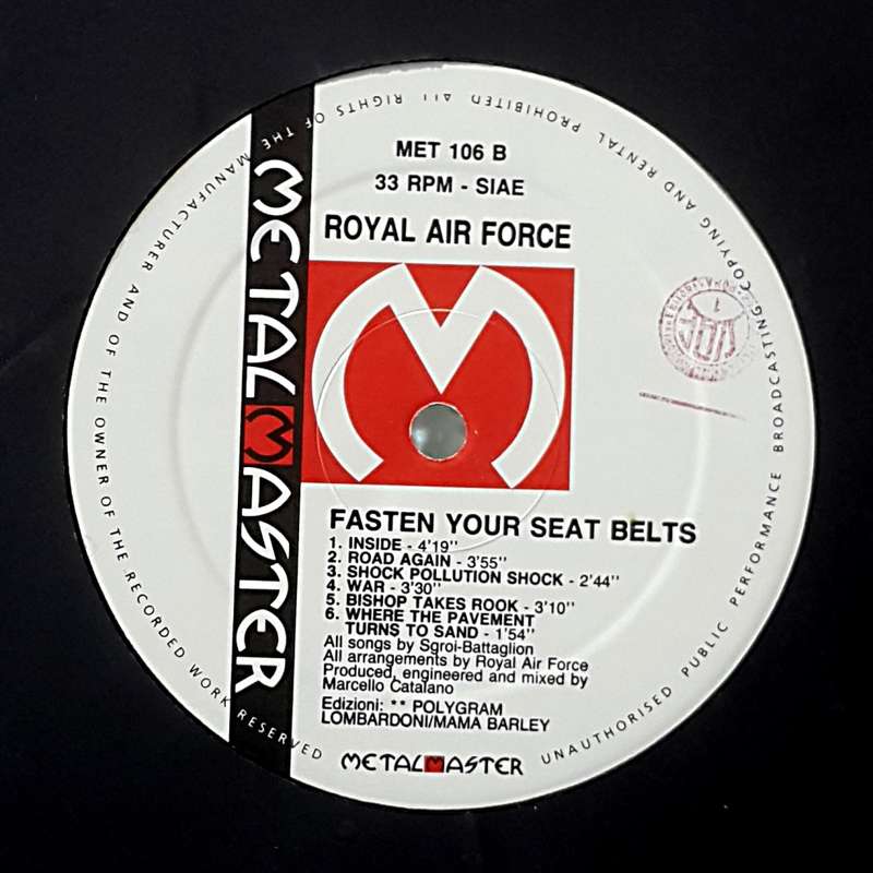 ROYAL AIR FORCE - FASTEN YOUR SEAT BELTS Vinyl, LP, Album Country: Italy Released: 1988