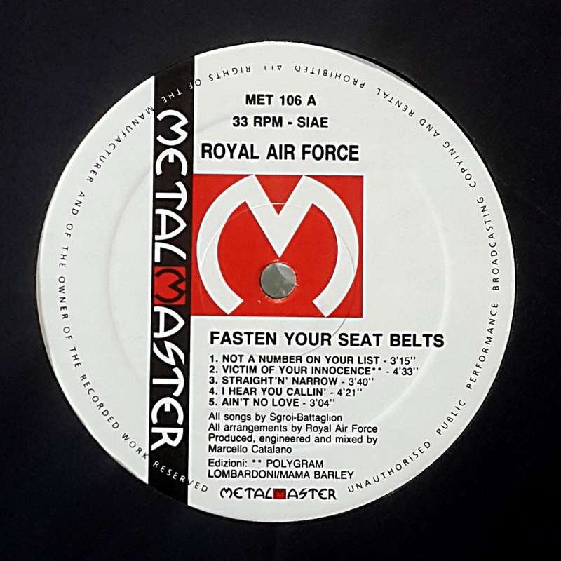 ROYAL AIR FORCE - FASTEN YOUR SEAT BELTS Vinyl, LP, Album Country: Italy Released: 1988