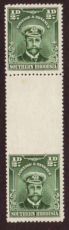Rare S Rhodesia 1/2d imperf gutter pair mint