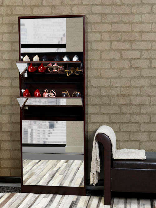 Mirrored Shoe Cabinet - Brown