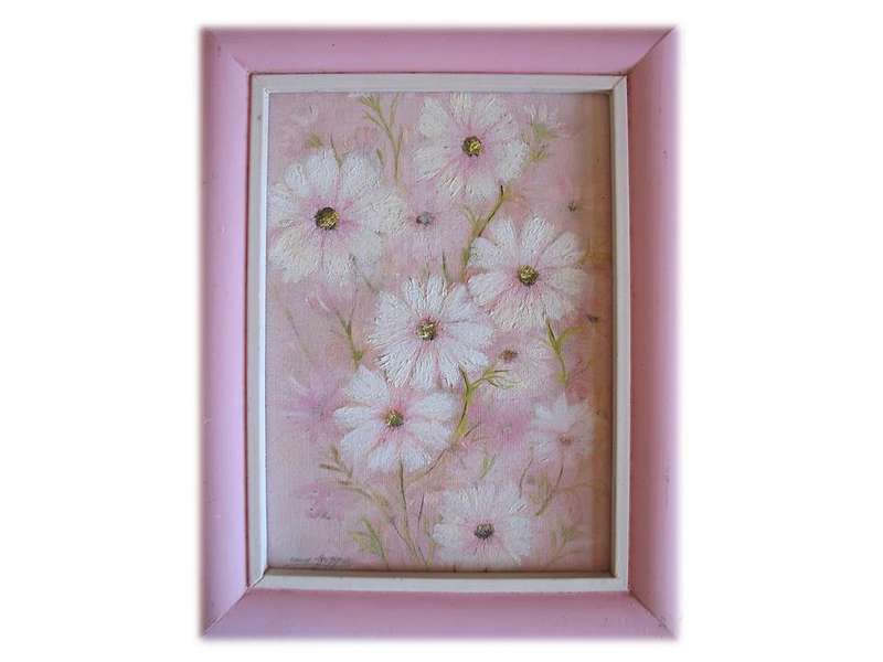 WHITE FLOWERS IN PINK FRAME BY C. TRUTER