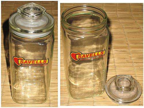 VINTAGE GLASS JAR * SAVELLS * see Sweetleaf 4 more bargains