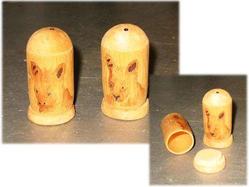 AFRICAN HAND CARVED BAMBOO SALT AND PEPPER POTS * see SWEETLEAF for more