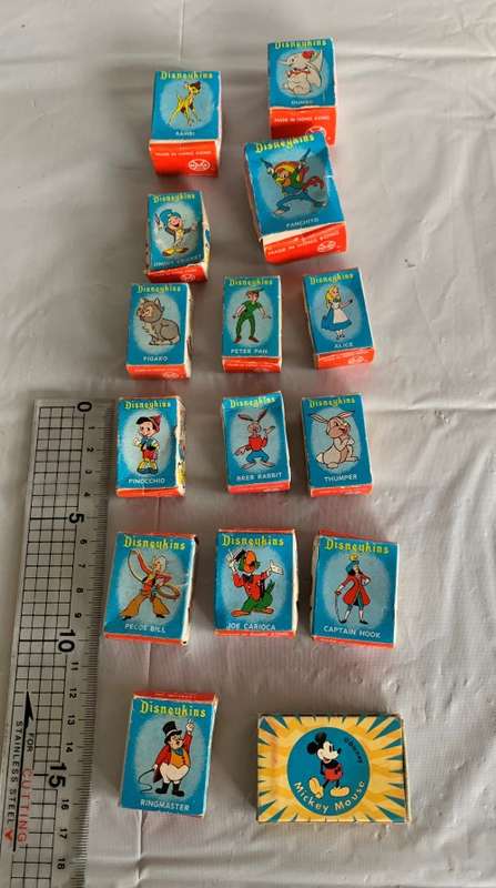 14 DISNEYKINS FIGURINES MARX TOYS HONG KONG 1961 IN ORIGINAL BOXES